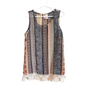 Japna Kids Girls Sheer Paisley Tank Top Crochet Hem Blue Orange Size 8 Boho